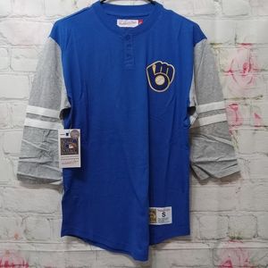 Mitchell & Ness‎ 3/4 Sleeve Henley Milwaukee Brewers size Small